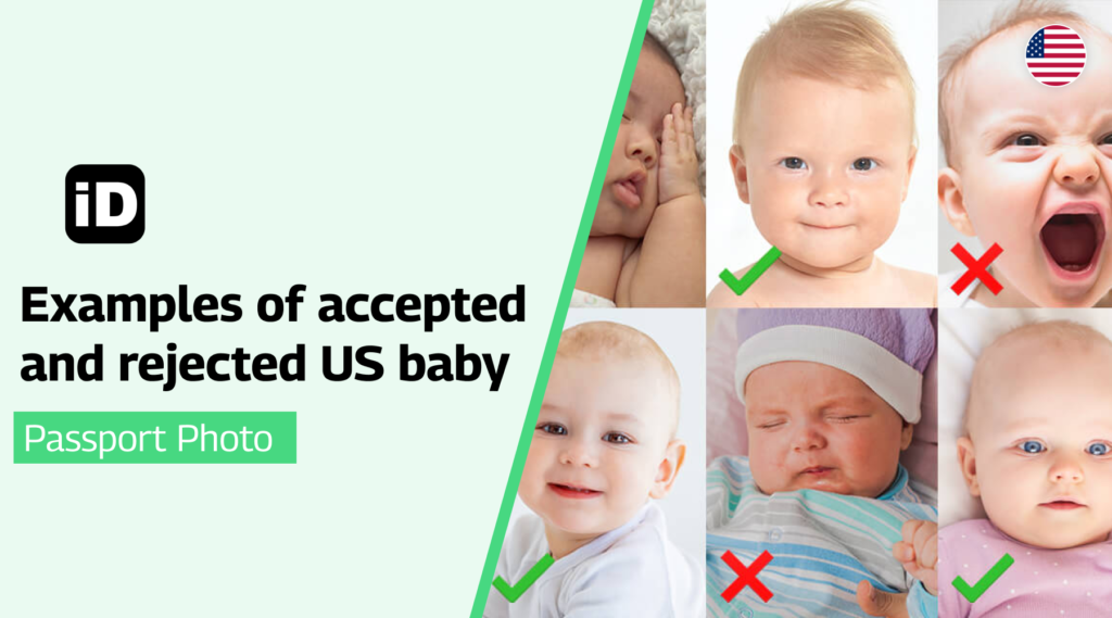 Examples of accepted and rejected US baby passport photos